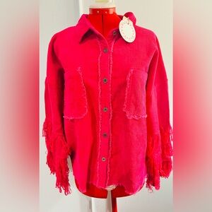 New with Tags Umgee Hot Pink Corduroy Fringe  Jacket sz Medium oversize